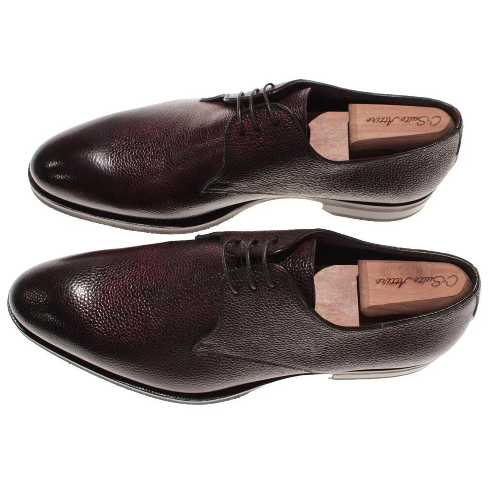 Di Bianco NWB Lace Up Derby Dress Shoes Size 9 US in Dark Red Pebbled Leather